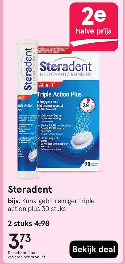 Steradent bijv. Kunstgebit reiniger triple action plus 30 stuks