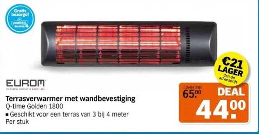 Terrasverwarmer met wandbevestiging Q-time Golden 1800