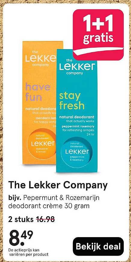 The Lekker Company bijv. Pepermunt & Rozemarijn deodorant crème 30 gram