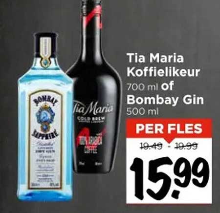 Tia Maria Koffielikeur 700 ml of Bombay Gin 500 ml
