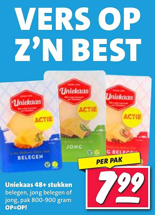 Uniekaas 48+ stukken belegen, jong belegen of jong, pak 800-900 gram