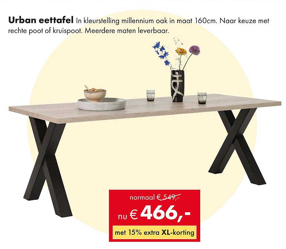 Urban eettafel in kleurstelling millennium oak in maat 160cm.