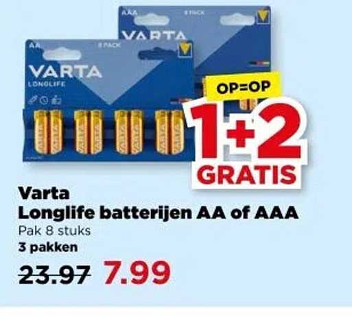 Varta Longlife batterijen AA of AAA Pak 8 stuks 3 pakken