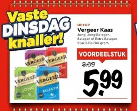 Vergeer Kaas Jong, Jong Belegen, Belegen of Extra Belegen (stuk 670-780 gram)
