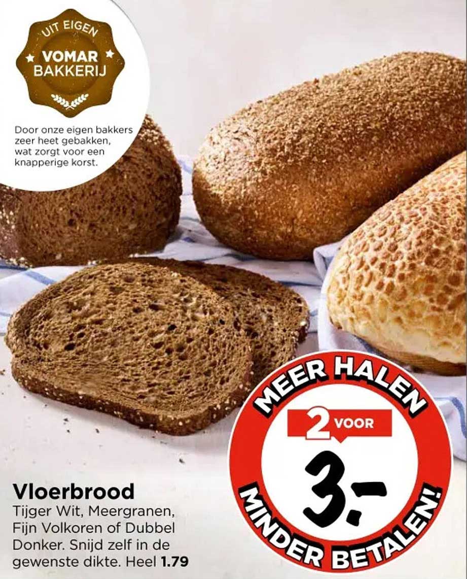 Vloerbrood Tijger Wit, Meerg granen, Fijn Volkoren of Dubbel Donker