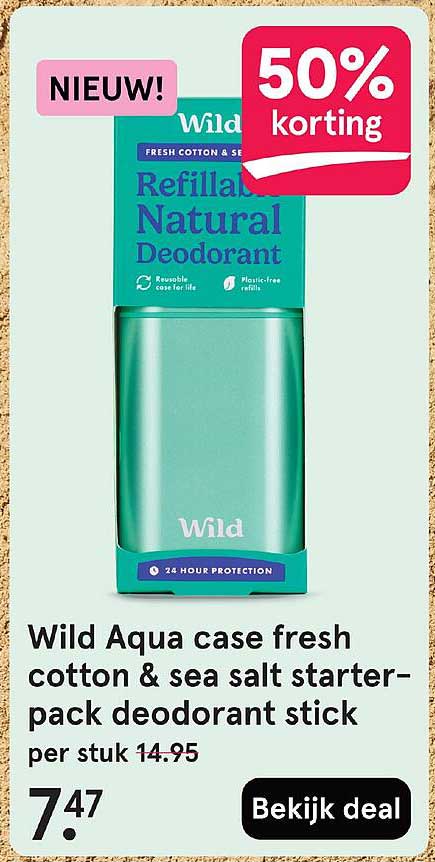 Wild Aqua case fresh cotton & sea salt starter-pack deodorant stick