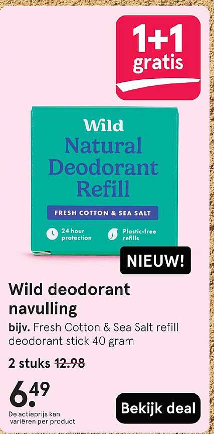 Wild deodorant navulling - bijv. Fresh Cotton & Sea Salt refill deodorant stick 40 gram