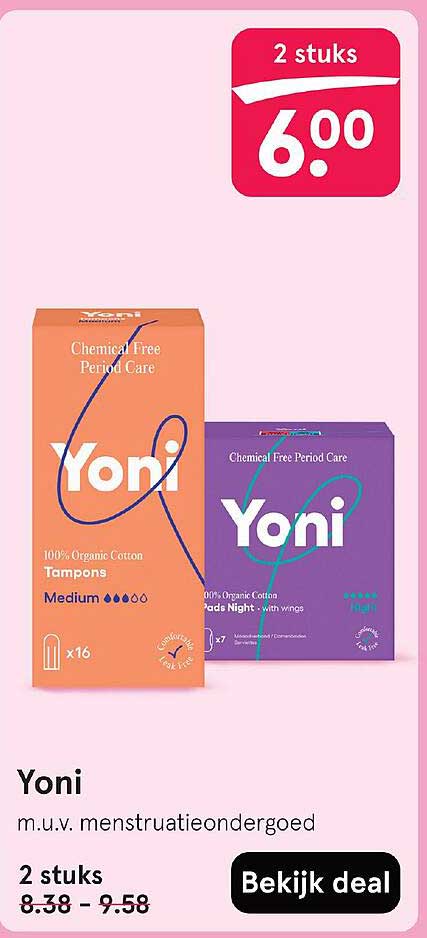Yoni 100% Organic Cotton Tampons en Pads