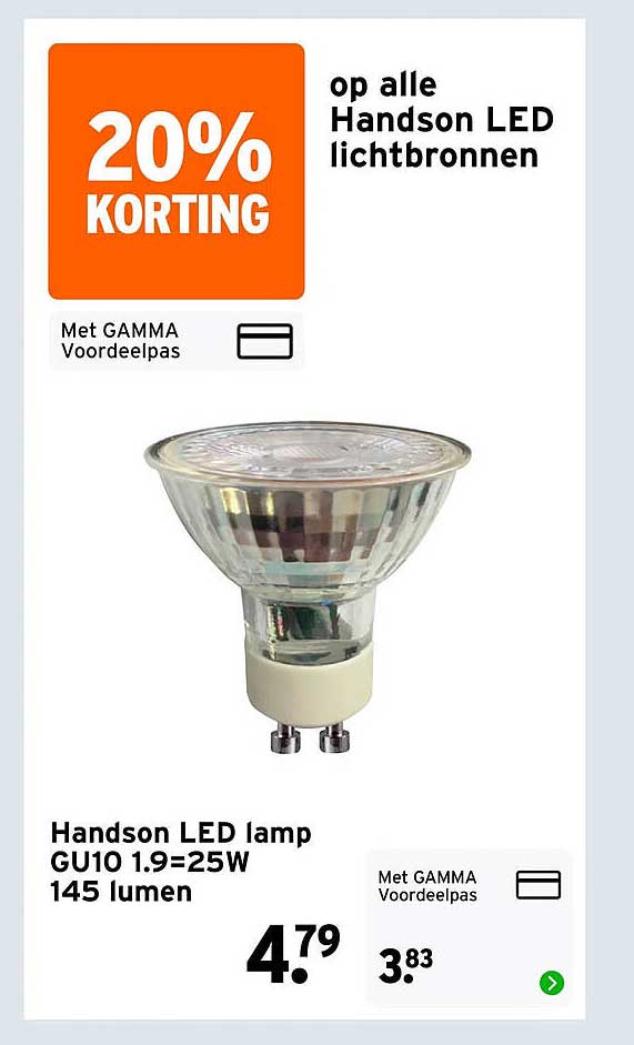 20% korting op alle Handson LED lichtbronnen