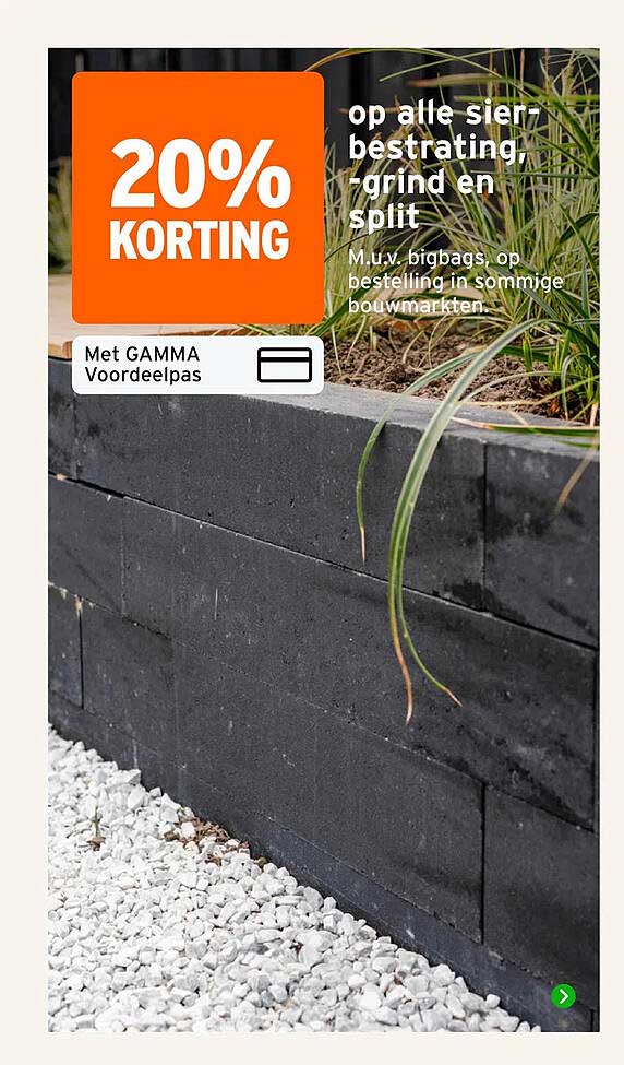 20% korting op alle sierbestrating, grind en split