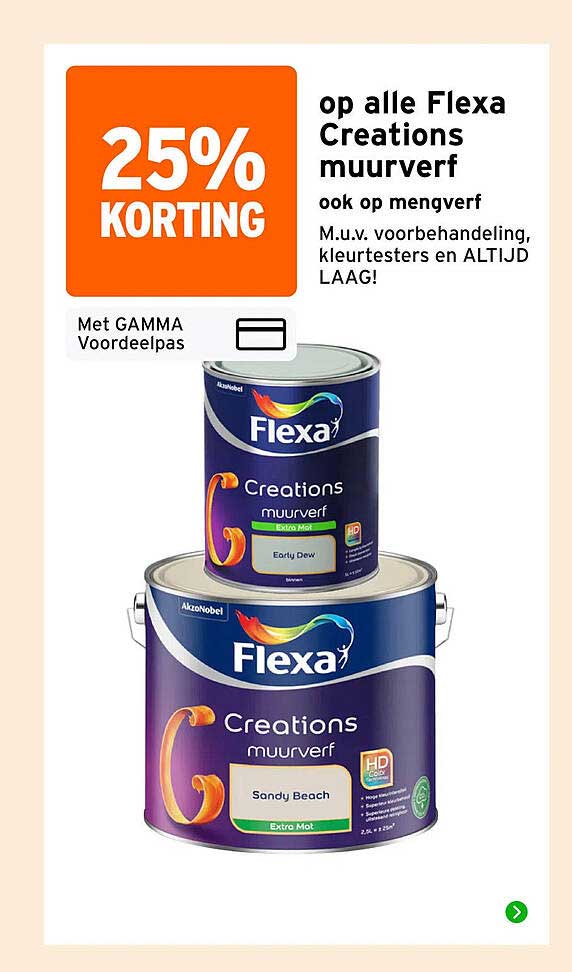 25% KORTING op alle Flexa Creations muurverf ook op mengverf