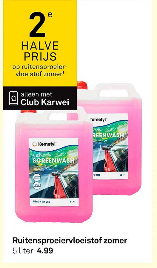 2e halve prijs op ruitensproeier-vloeistof zomer