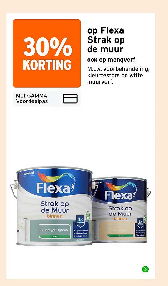 30% korting op Flexa Strak op de muur ook op mengverf