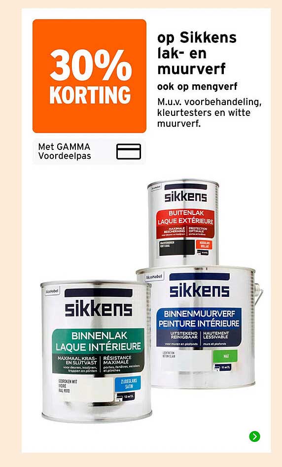 30% korting op Sikkens lak- en muurverf, ook op mengverf