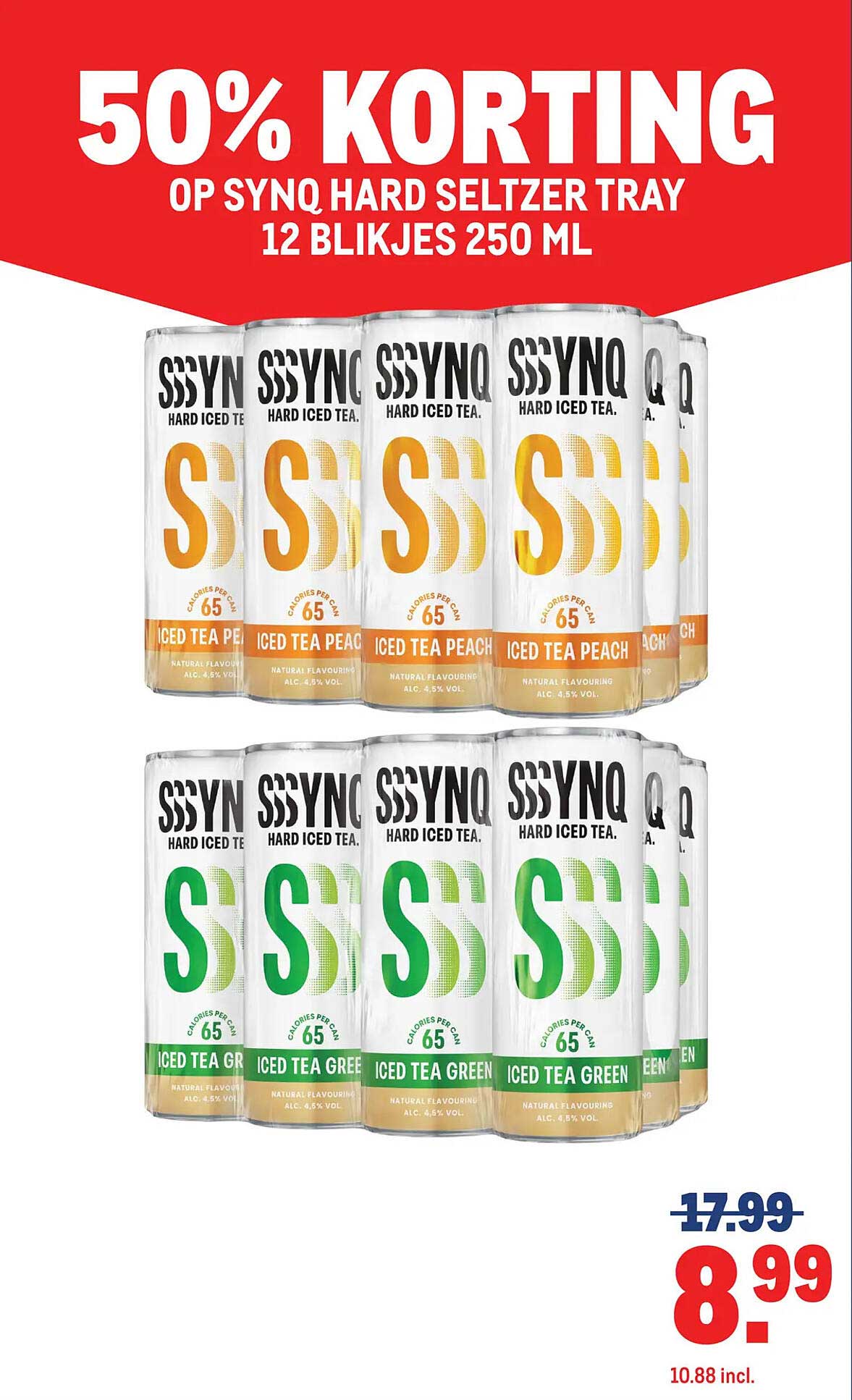 50% KORTING OP SYNQ HARD SELTZER TRAY 12 BLIKJES 250 ML
