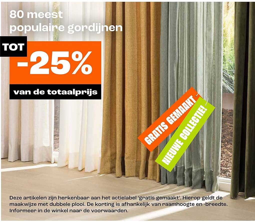 80 meest populaire gordijnen TOT -25% van de totaalprijs