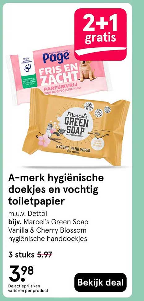 A-merk hygiënische doekjes en vochtig toiletpapier 2+1 gratis