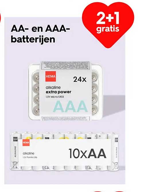 AA- en AAA-batterijen 2+1 gratis