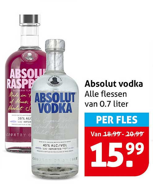 Absolut vodka Alle flessen van 0.7 liter PER FLES