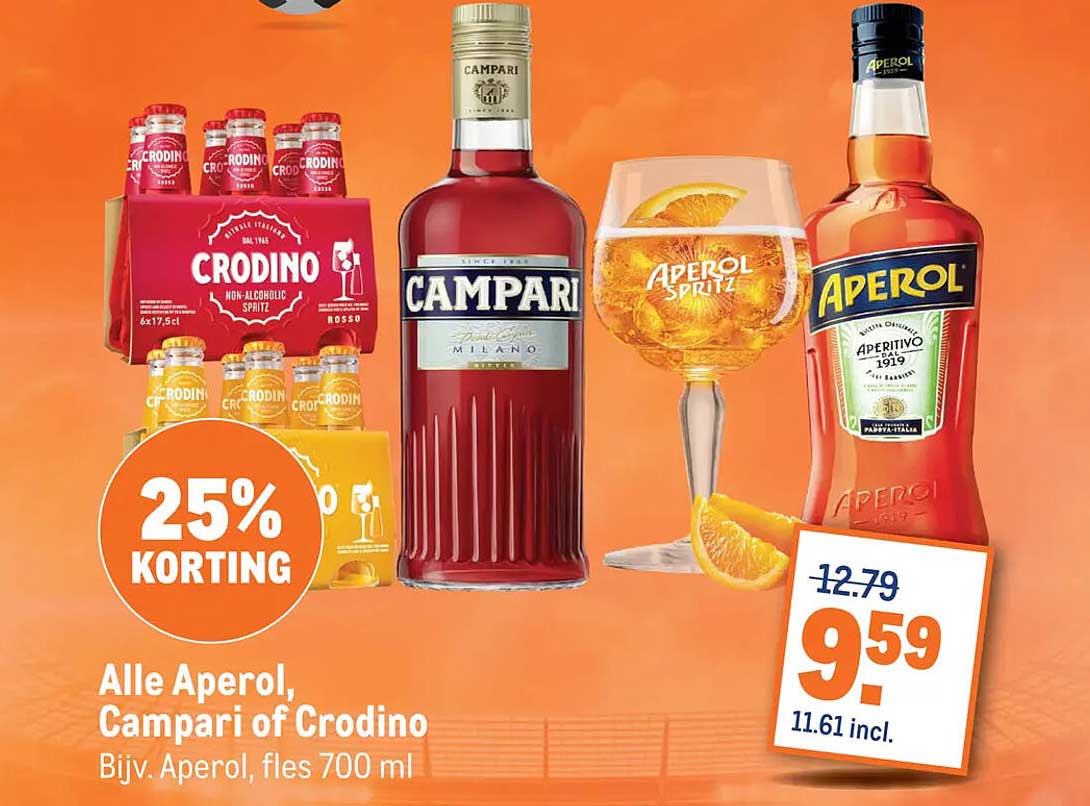 Alle Aperol, Campari of Crodino Bijv. Aperol, fles 700 ml 25% KORTING