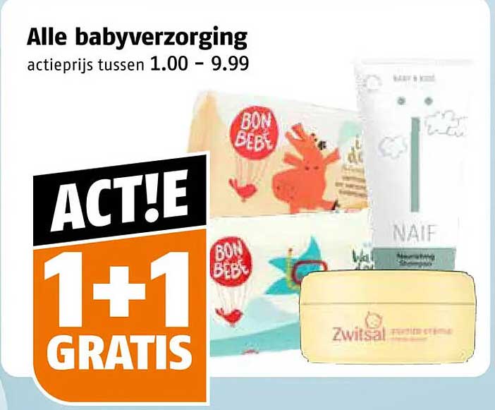 Alle babyverzorging 1+1 gratis