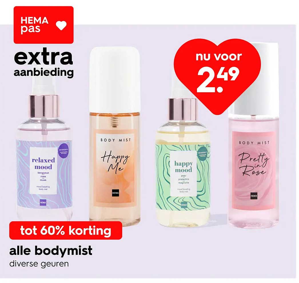 alle bodymist diverse geuren tot 60% korting
