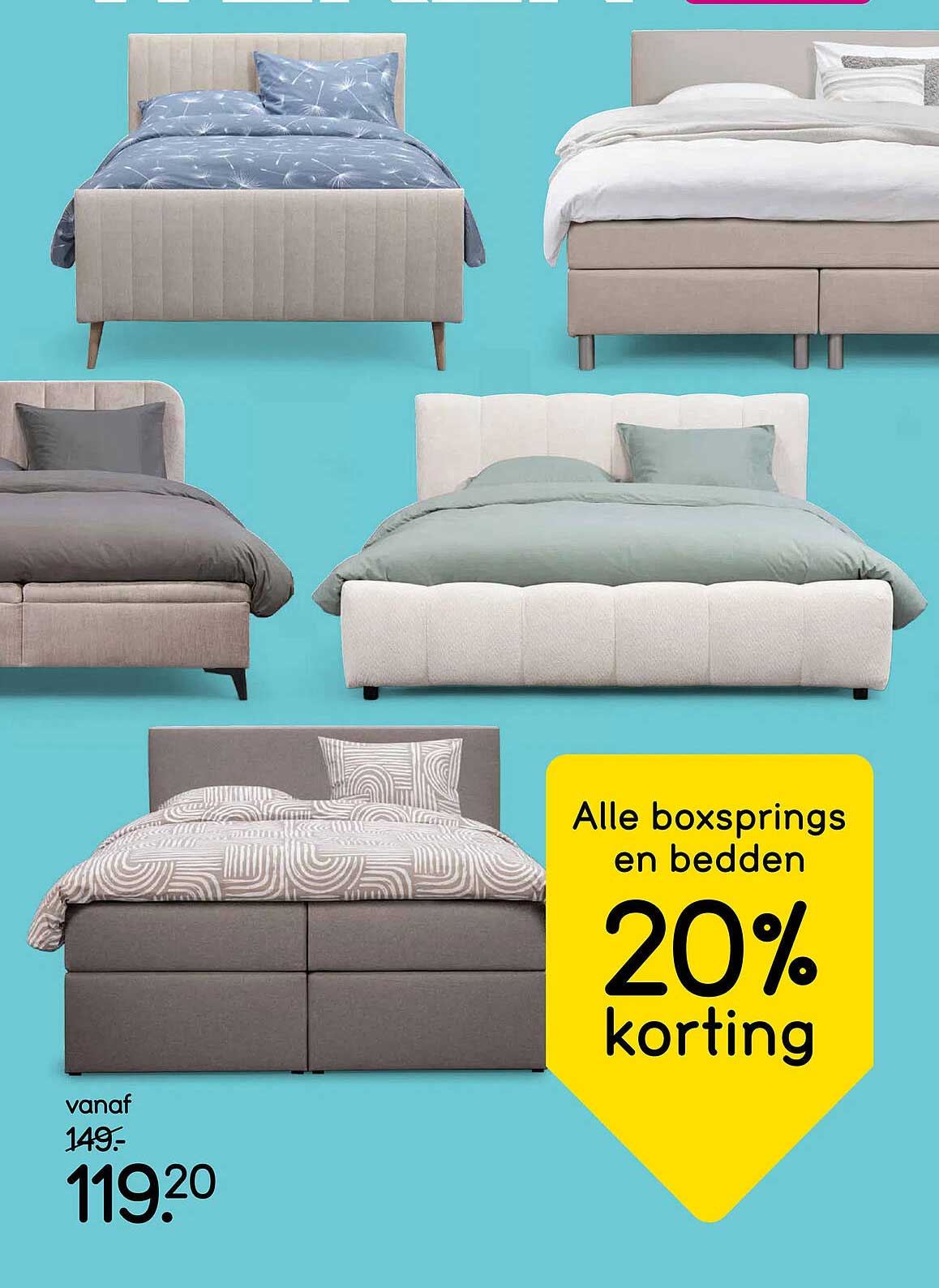 Alle boxsprings en bedden 20% korting