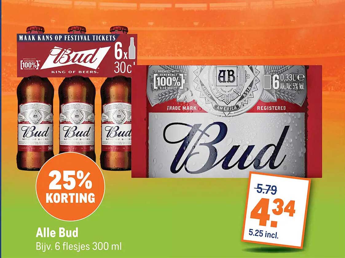 Alle Bud Bijv. 6 flesjes 300 ml 25% KORTING