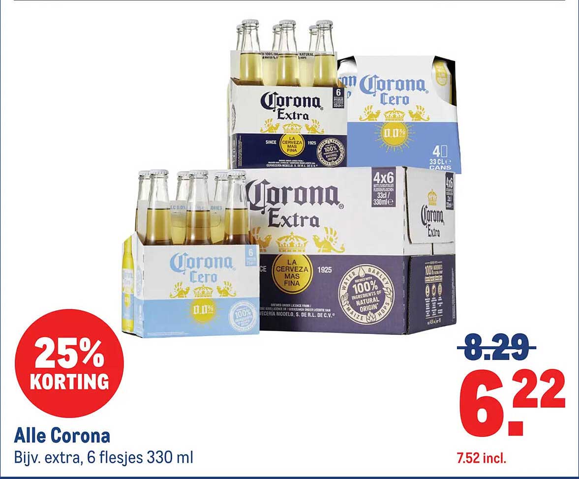 Alle Corona Bijv. extra, 6 flesjes 330 ml 25% KORTING