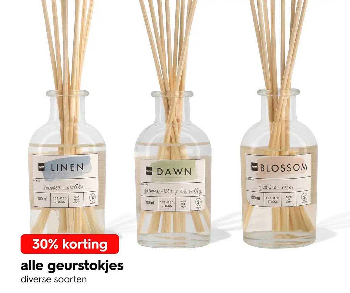 alle geurstokjes diverse soorten 30% korting
