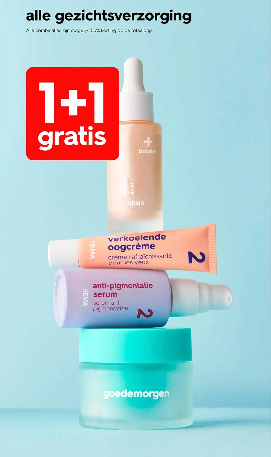 alle gezichtsverzorging 1+1 gratis