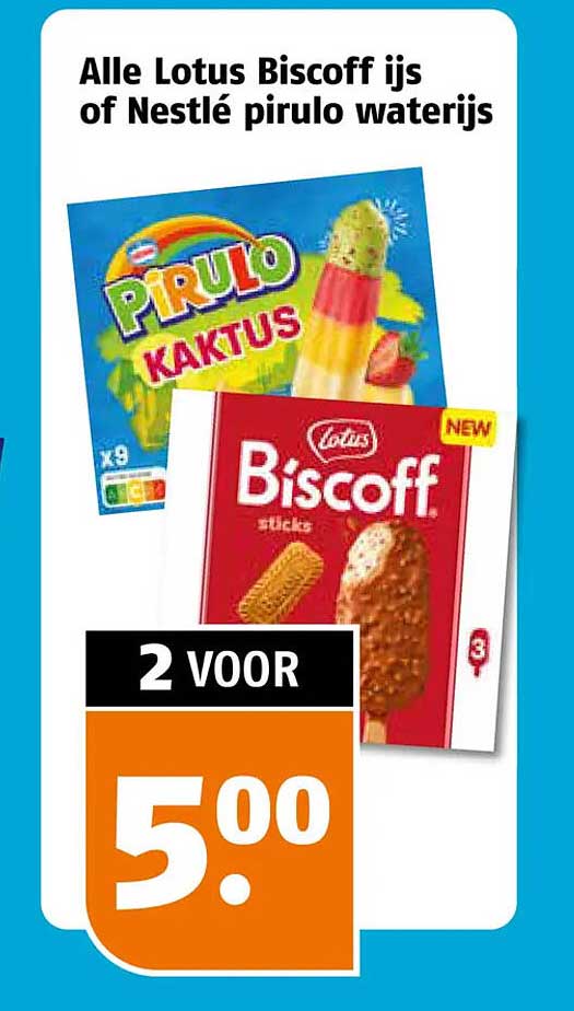 Alle Lotus Biscoff ijs of Nestlé pirulo waterijs 2 voor