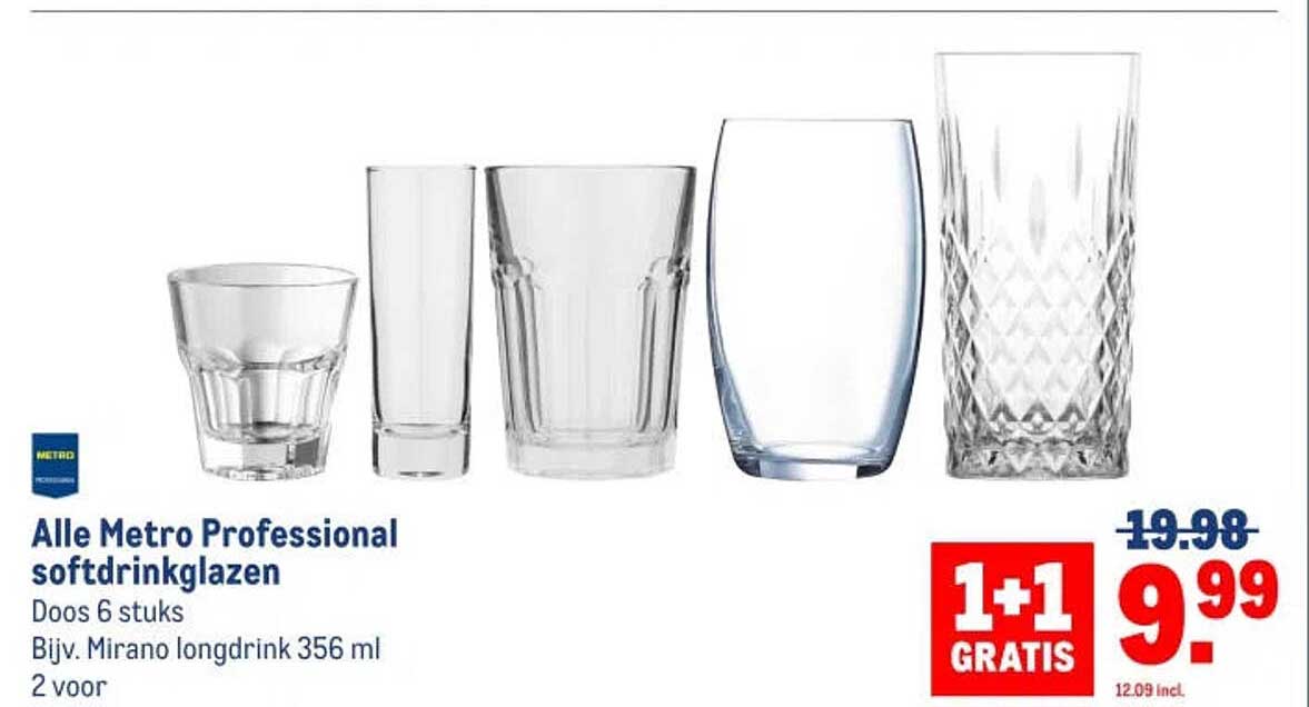 Alle Metro Professional softdrinkglazen 1+1 GRATIS