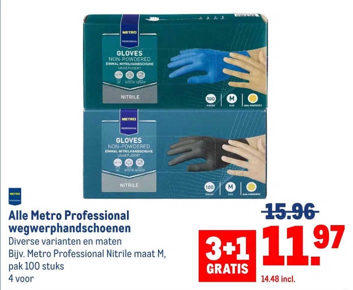 Alle Metro Professional wegwerphandschoenen 3+1 GRATIS