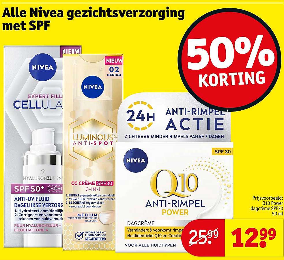 Alle Nivea gezichtsverzorging met SPF 50% korting