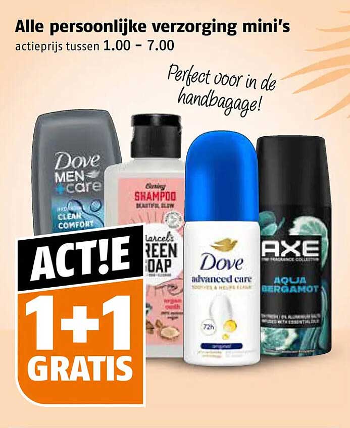 Alle persoonlijke verzorging mini's 1+1 gratis