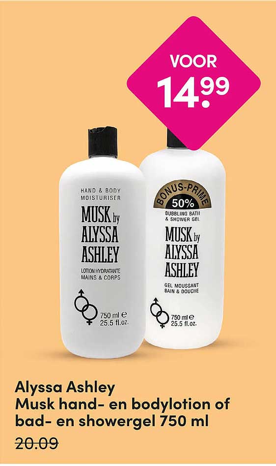 Alyssa Ashley Musk hand- en bodylotion of bad- en showergel 750 ml