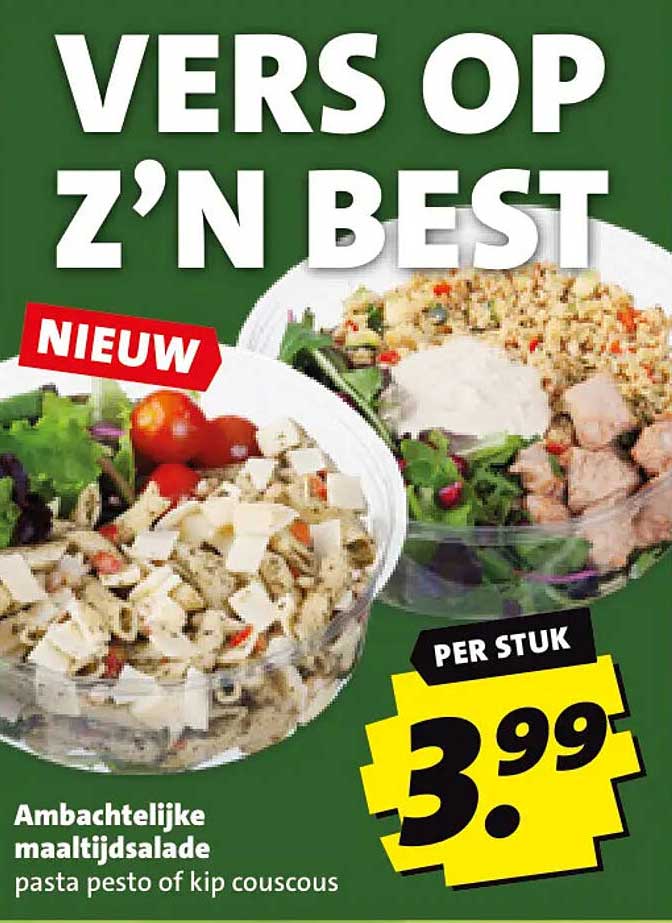 Ambachtelijke maaltijdsalade pasta pesto of kip couscous