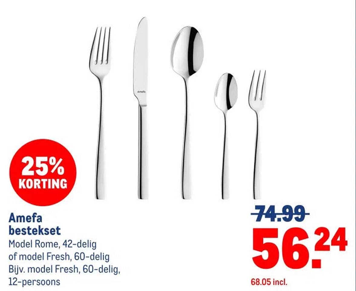 Amefa bestekset Model Rome, 42-delig of model Fresh, 60-delig Bijv. model Fresh, 60-delig, 12-persoons
