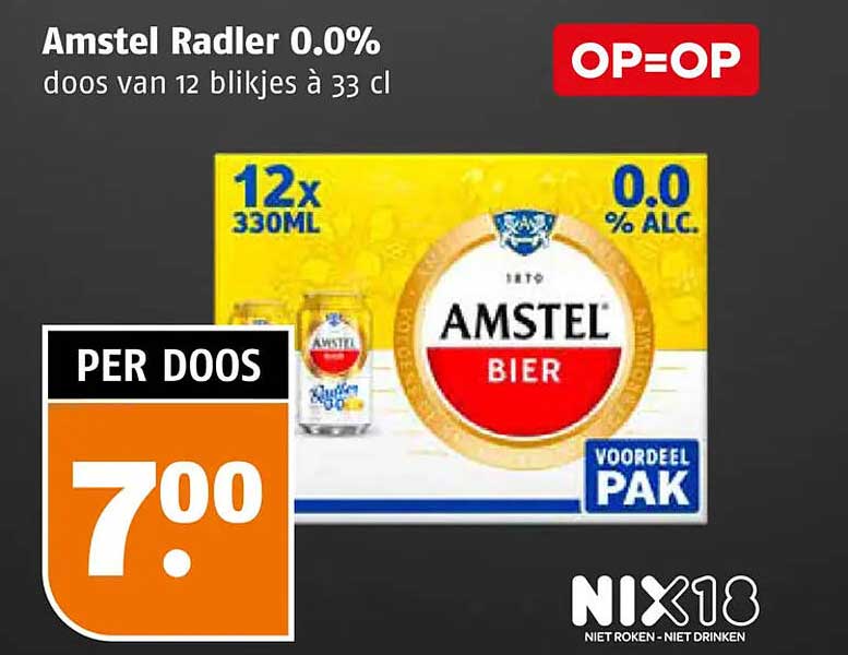 Amstel Radler 0.0% doos van 12 blikjes à 33 cl OP=OP