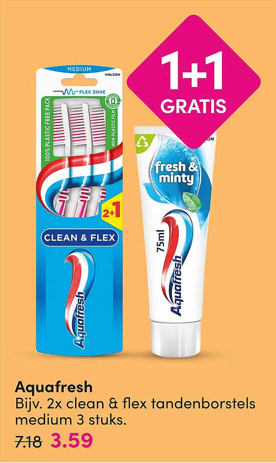 Aquafresh Bijv. 2x clean & flex tandenborstels medium 3 stuks. 1+1 GRATIS