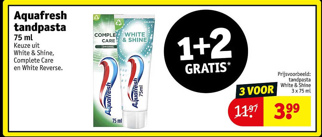 Aquafresh tandpasta 75 ml 1+2 GRATIS*