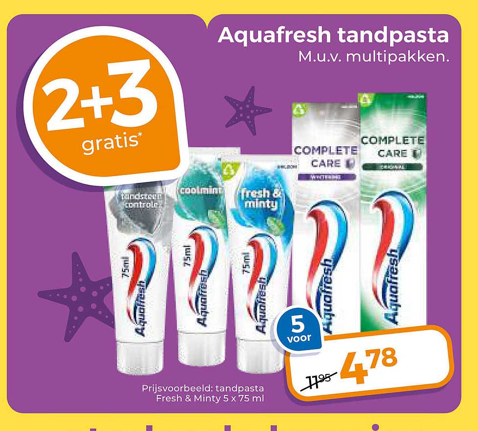 Aquafresh tandpasta M.u.v. multipakken. 2+3 gratis