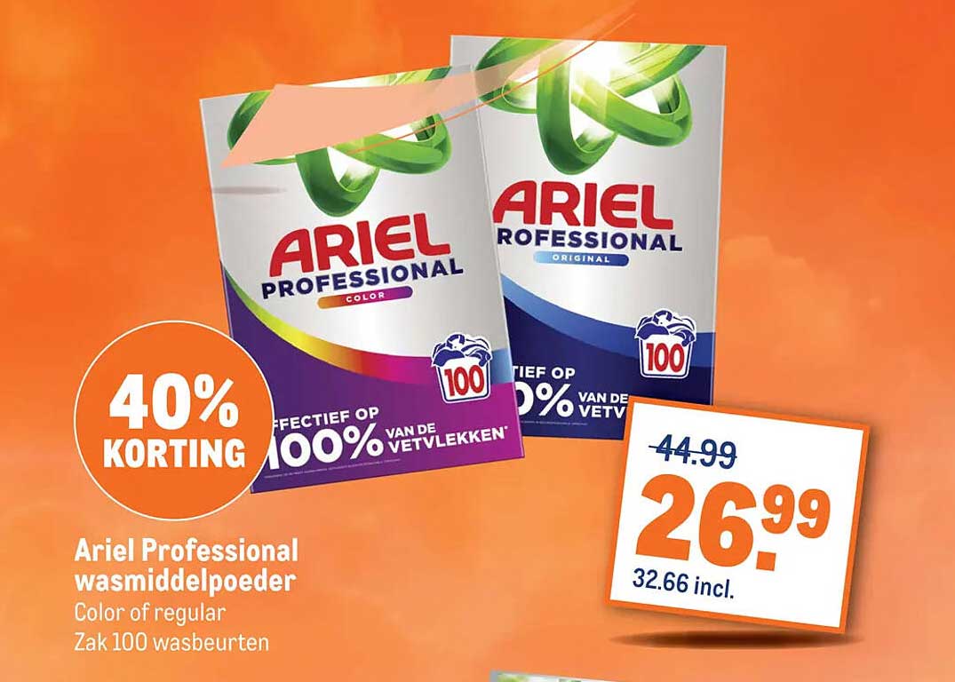 Ariel Professional wasmiddelpoeder Color of regular Zak 100 wasbeurten 40% KORTING