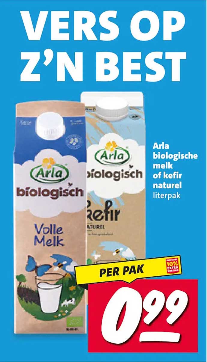 Arla biologische melk of kefir naturel literpak