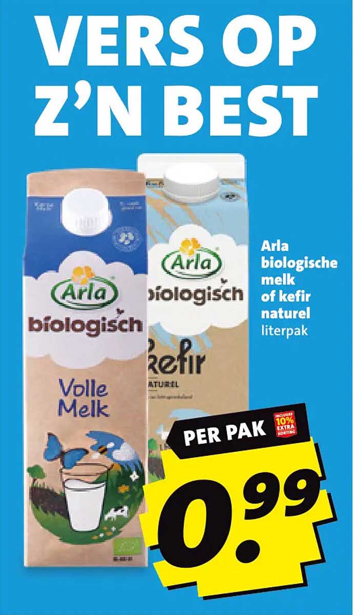 Arla biologische melk of kefir naturel literpak