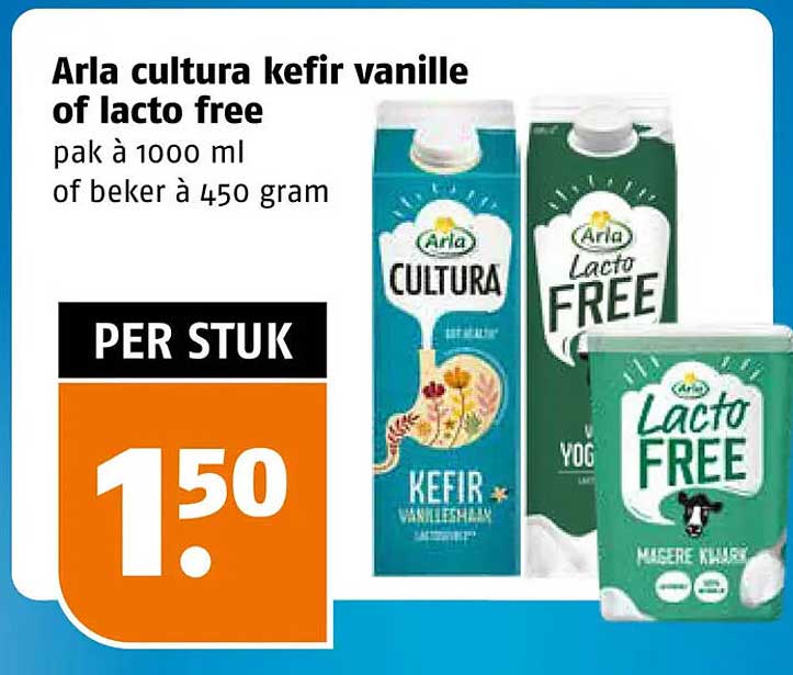 Arla cultura kefir vanille of lacto free pak à 1000 ml of beker à 450 gram