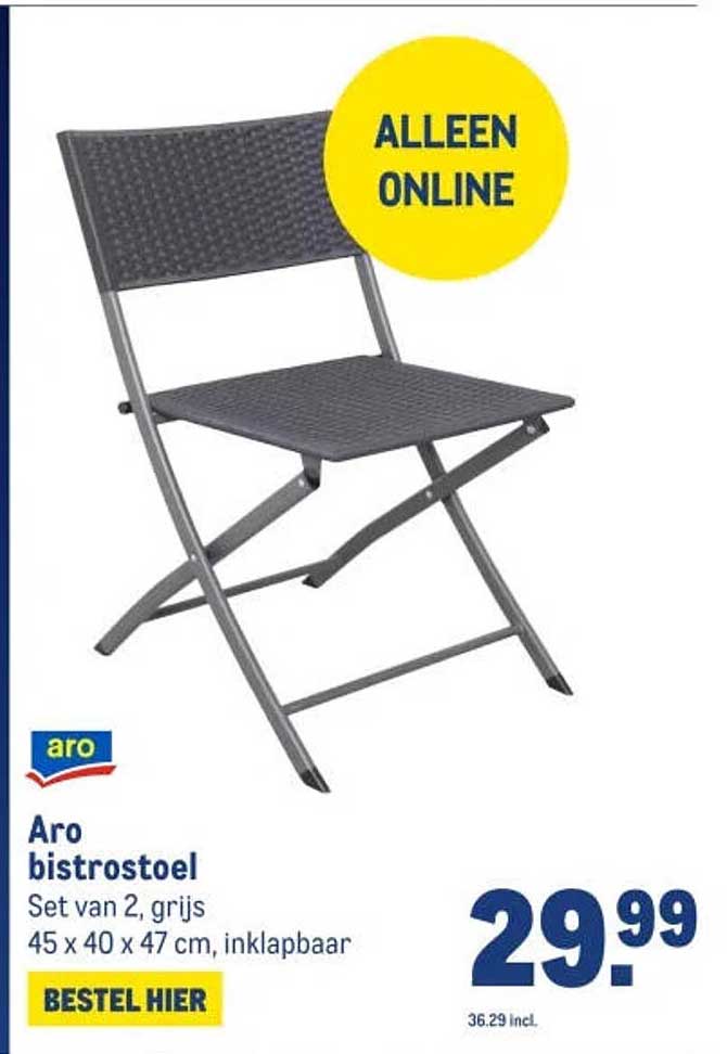 Aro bistrostool - Set van 2, grijs - 45 x 40 x 47 cm, inklapbaar - ALLEEN ONLINE