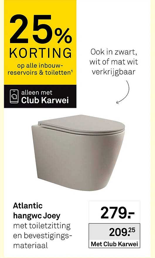 Atlantic hangwc Joey met toiletzitting en bevestigingsmateriaal 25% korting