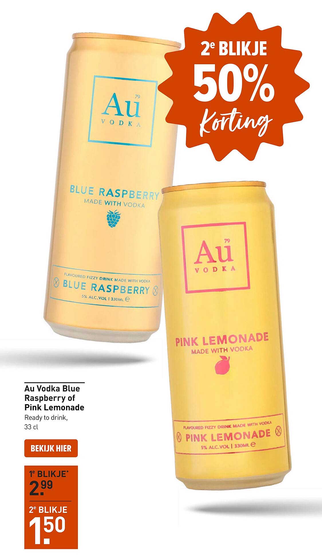 Au Vodka Blue Raspberry of Pink Lemonade 2e blikje 50% korting